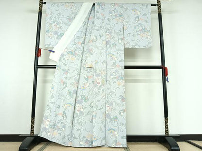 平和屋着物▽上質な小紋 単衣 孔雀更紗花文 正絹 逸品 AABF5318jh