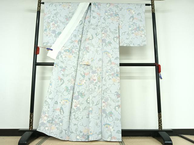 平和屋着物▽上質な小紋 単衣 孔雀更紗花文 正絹 逸品 AABF5318jh