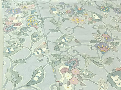 平和屋着物▽上質な小紋 単衣 孔雀更紗花文 正絹 逸品 AABF5318jh