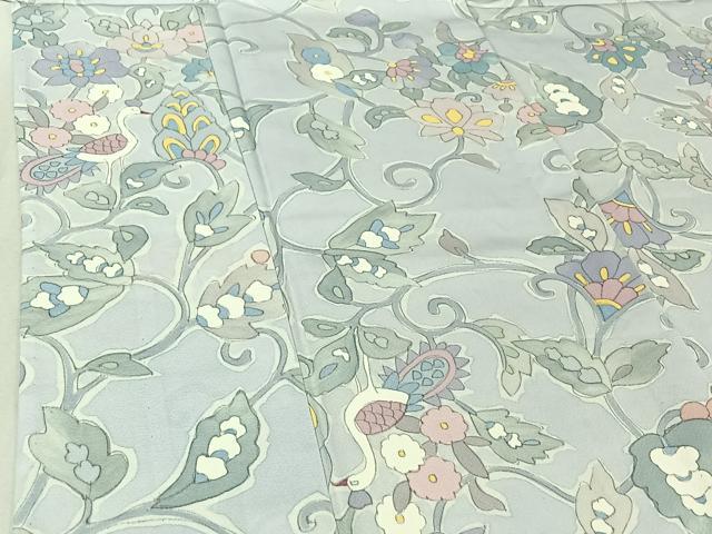 平和屋着物▽上質な小紋 単衣 孔雀更紗花文 正絹 逸品 AABF5318jh