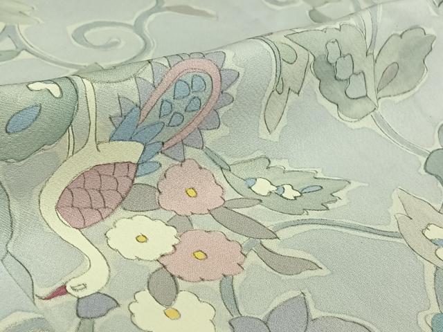 平和屋着物▽上質な小紋 単衣 孔雀更紗花文 正絹 逸品 AABF5318jh