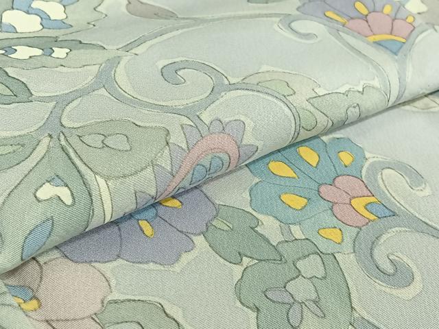 平和屋着物▽上質な小紋 単衣 孔雀更紗花文 正絹 逸品 AABF5318jh