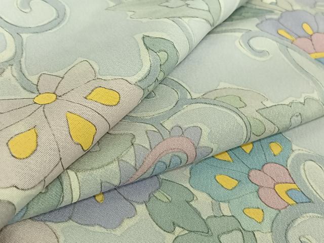 平和屋着物▽上質な小紋 単衣 孔雀更紗花文 正絹 逸品 AABF5318jh