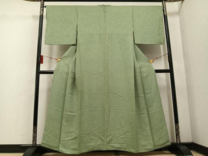 平和屋着物●上質な色無地 辻が花地紋 山葵色 正絹 逸品 AABF5321ph