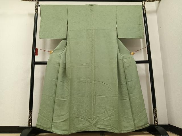 平和屋着物●上質な色無地 辻が花地紋 山葵色 正絹 逸品 AABF5321ph