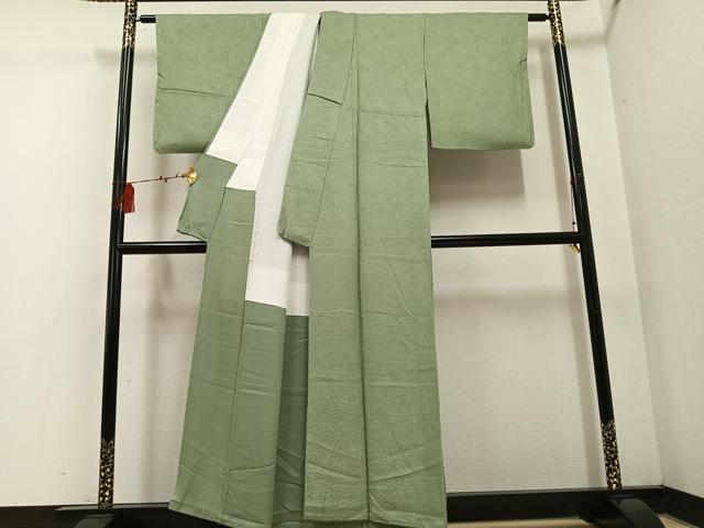平和屋着物●上質な色無地 辻が花地紋 山葵色 正絹 逸品 AABF5321ph