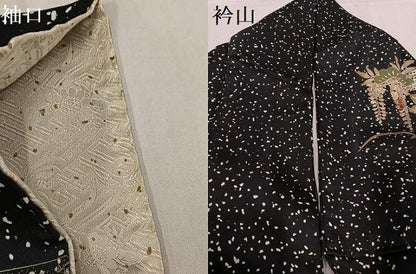 平和屋着物●訪問着 作家物 草花文 暈し染め 黒地 金彩 正絹 逸品 AABF5332ph