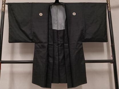 平和屋着物●男性 黒紋付 羽織 正絹 逸品 AABF5334ph
