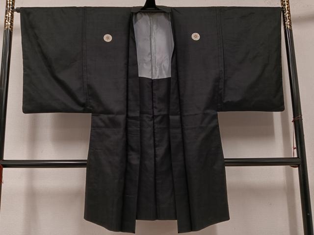 平和屋着物●男性 黒紋付 羽織 正絹 逸品 AABF5334ph