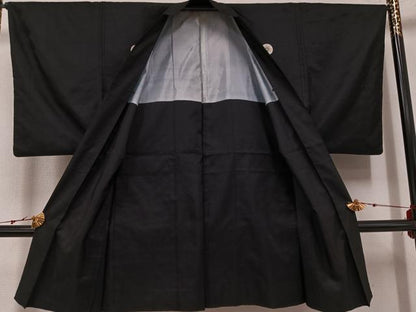 平和屋着物●男性 黒紋付 羽織 正絹 逸品 AABF5334ph