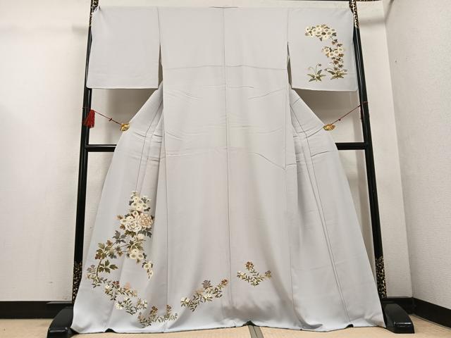 平和屋着物●訪問着 駒刺繍 草花文 金彩 正絹 逸品 AABF5336ph