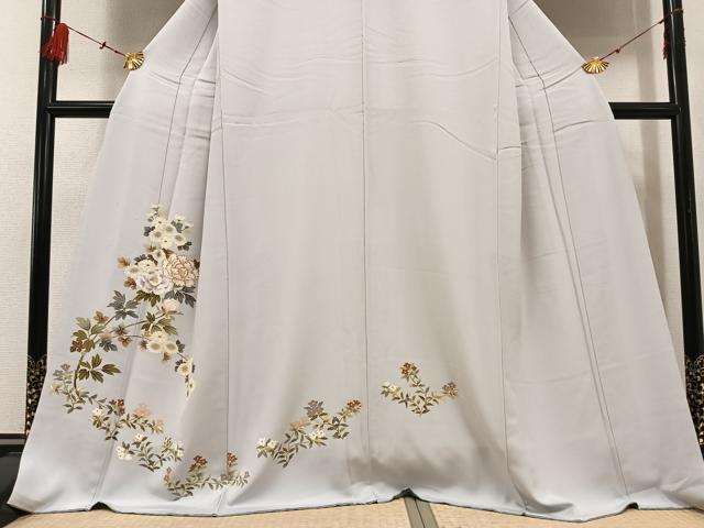 平和屋着物●訪問着 駒刺繍 草花文 金彩 正絹 逸品 AABF5336ph