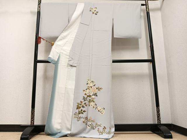 平和屋着物●訪問着 駒刺繍 草花文 金彩 正絹 逸品 AABF5336ph