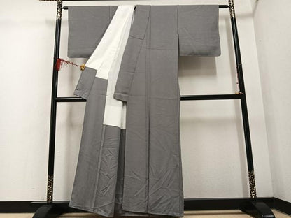 平和屋着物●上質な色無地 草花地紋 薄墨色 正絹 逸品 未使用 AABF5338ph