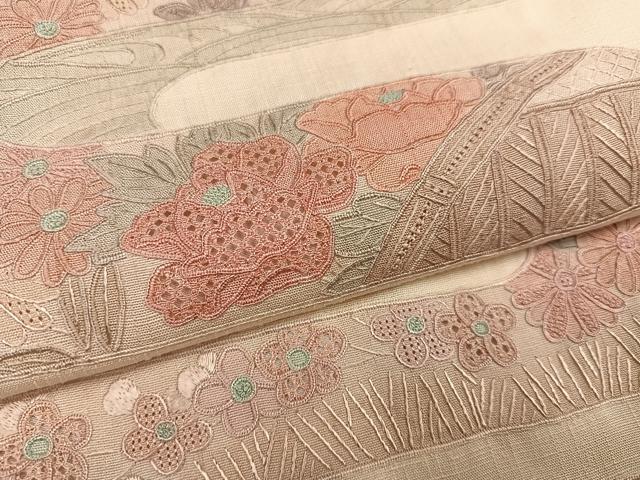 平和屋着物●訪問着 紬地 中国三大刺繍 汕頭刺繍 スワトウ刺繍 エ霞草花宝尽くし 正絹 逸品 AABF5341ph