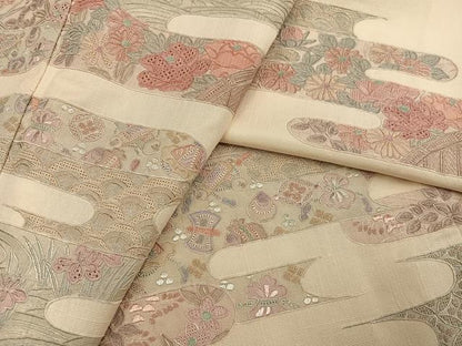 平和屋着物●訪問着 紬地 中国三大刺繍 汕頭刺繍 スワトウ刺繍 エ霞草花宝尽くし 正絹 逸品 AABF5341ph