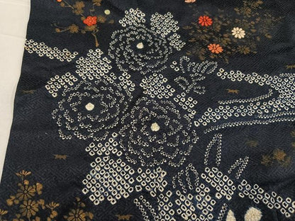 平和屋着物●訪問着 絞り 刺繍 流水草花文 金彩 正絹 逸品 AABF5343ph