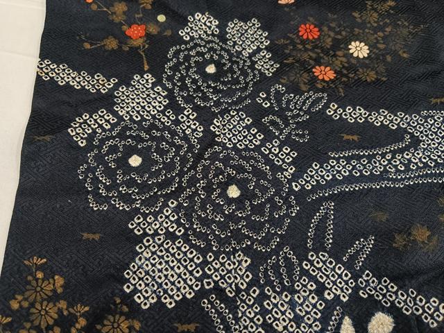 平和屋着物●訪問着 絞り 刺繍 流水草花文 金彩 正絹 逸品 AABF5343ph