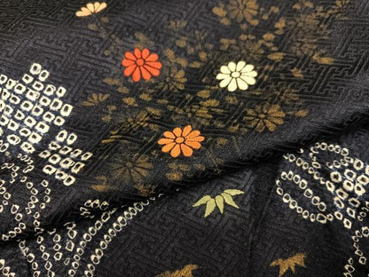 平和屋着物●訪問着 絞り 刺繍 流水草花文 金彩 正絹 逸品 AABF5343ph
