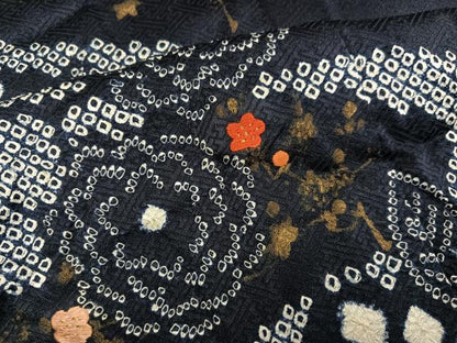 平和屋着物●訪問着 絞り 刺繍 流水草花文 金彩 正絹 逸品 AABF5343ph