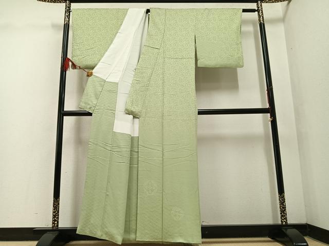 平和屋着物●無地絵羽訪問着 草花地紋 色無地 若菜色 正絹 逸品 AABF5344ph
