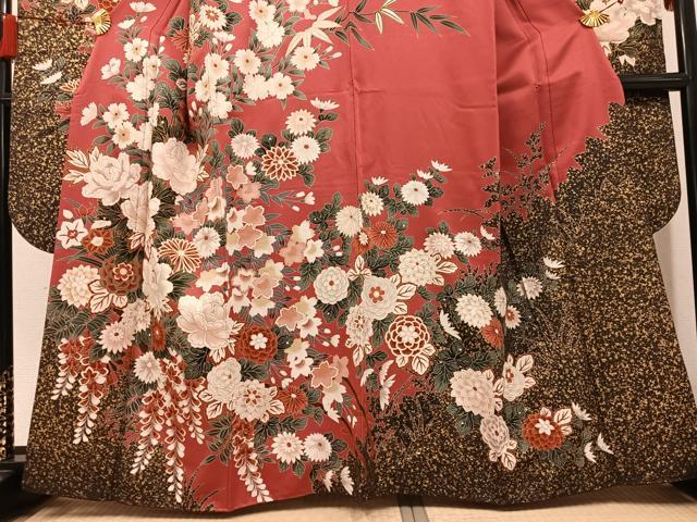 平和屋着物●豪華振袖 草花文 金彩 正絹 逸品 AABF5345ph