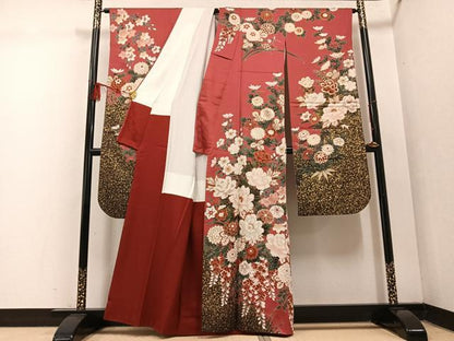 平和屋着物●豪華振袖 草花文 金彩 正絹 逸品 AABF5345ph