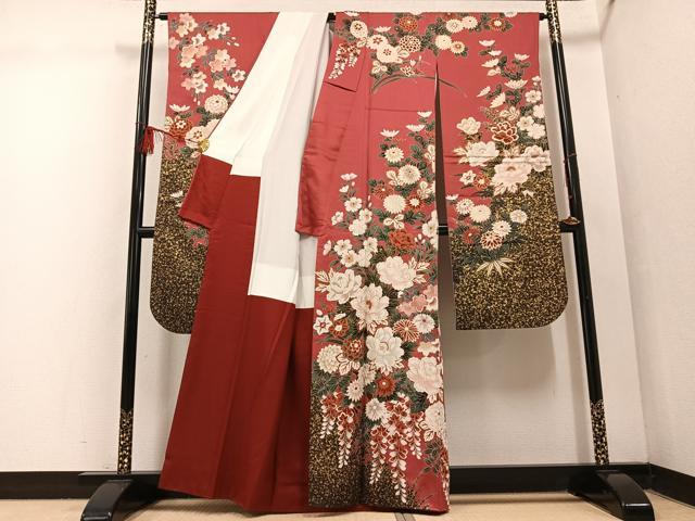 平和屋着物●豪華振袖 草花文 金彩 正絹 逸品 AABF5345ph