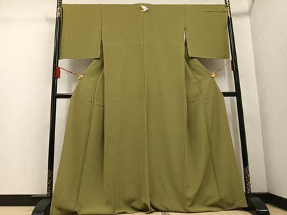 平和屋着物●上質な色無地 油色 正絹 逸品 AABF5347ph