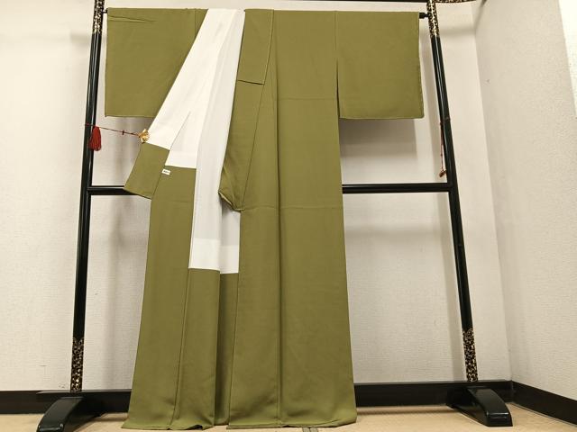 平和屋着物●上質な色無地 油色 正絹 逸品 AABF5347ph