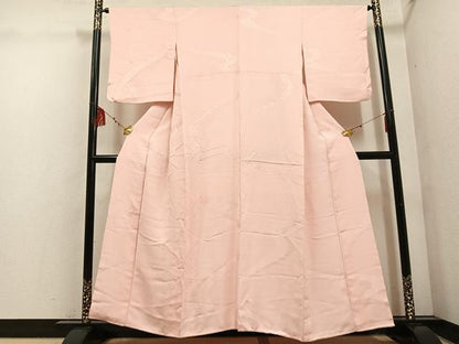 平和屋着物●上質な色無地 流水花地紋 薄桜色 正絹 逸品 AABF5349ph