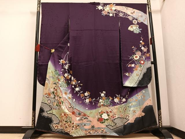 平和屋着物●豪華振袖 駒刺繍 地紙草花文 暈し染め 金彩 正絹 逸品 未使用 AABF5353ph