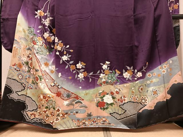 平和屋着物●豪華振袖 駒刺繍 地紙草花文 暈し染め 金彩 正絹 逸品 未使用 AABF5353ph