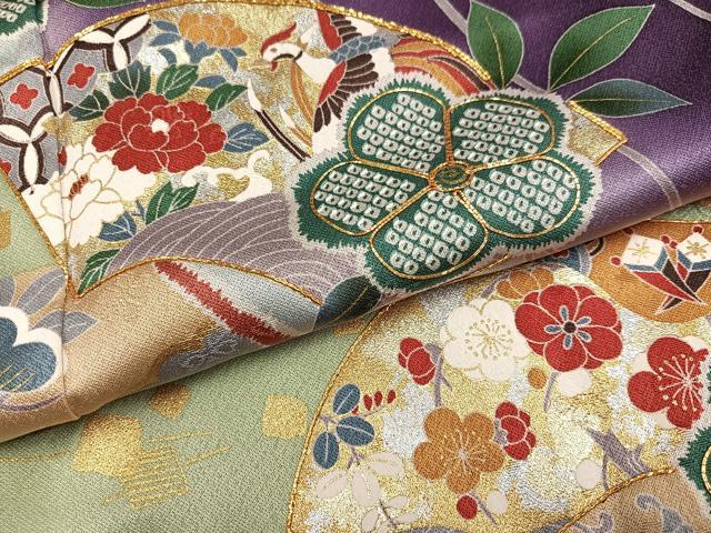 平和屋着物●豪華振袖 駒刺繍 地紙草花文 暈し染め 金彩 正絹 逸品 未使用 AABF5353ph