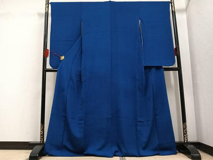 平和屋着物●小振袖 二尺袖 花唐草地紋 留紺色 正絹 逸品 AABF5355ph