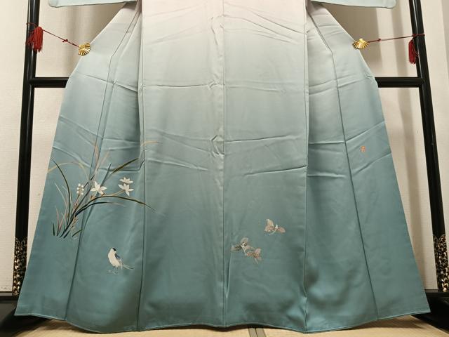 平和屋着物●十日町 加賀草木友禅の第一人者 田村哲彦 訪問着 花鳥文 暈し染め 正絹 逸品 AABF5358ph