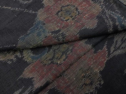 平和屋着物●結城ちぢみ 更紗花文 正絹 逸品 AABF5361ph