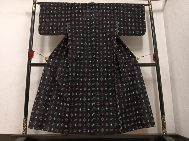 平和屋着物●久留米絣 単衣 琉球絣文様 綿 逸品 AABF5364ph