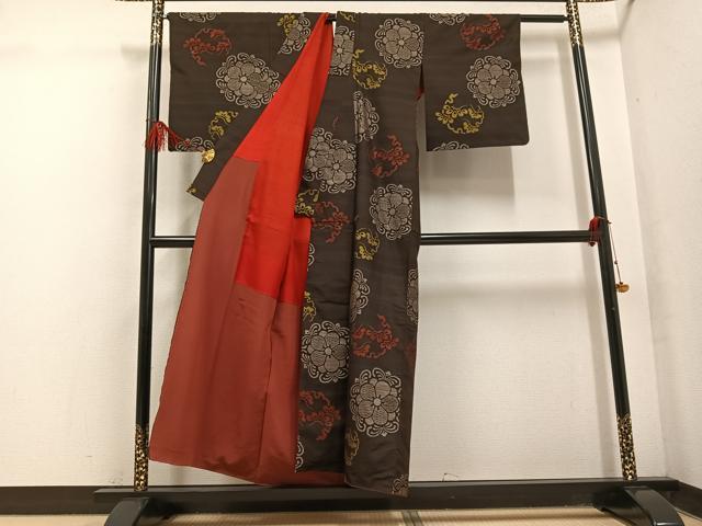 平和屋着物●アンティーク 大正ロマン 本場大島紬 アンティーク大島 雪輪草花文 正絹 逸品 AABF5365ph