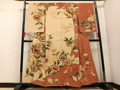 平和屋着物●セミアンティーク 訪問着 更紗唐草文 金彩 三越扱い 正絹 逸品 AABF5366ph