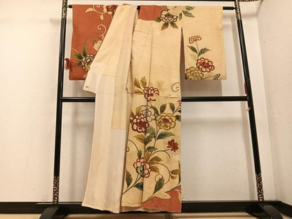 平和屋着物●セミアンティーク 訪問着 更紗唐草文 金彩 三越扱い 正絹 逸品 AABF5366ph