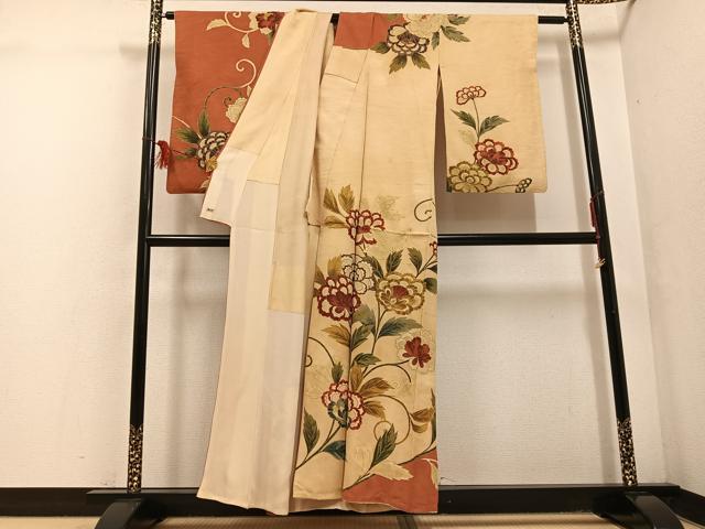 平和屋着物●セミアンティーク 訪問着 更紗唐草文 金彩 三越扱い 正絹 逸品 AABF5366ph