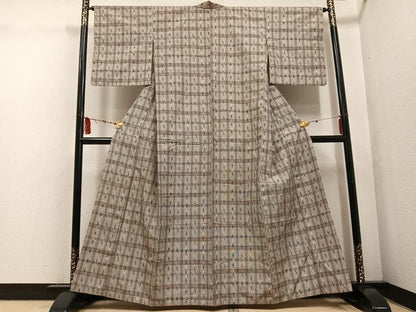 平和屋着物●上質な紬 格子 正絹 逸品 AABF5367ph