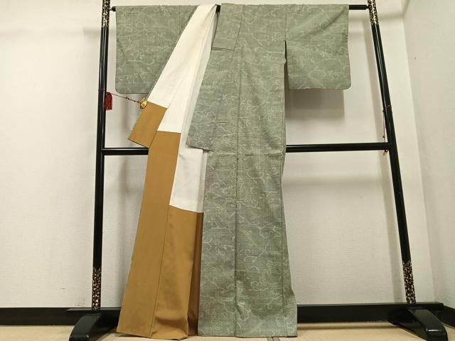 平和屋着物●本場結城紬 重要無形文化財 100亀甲 唐草文 正絹 逸品 AABF5374ph