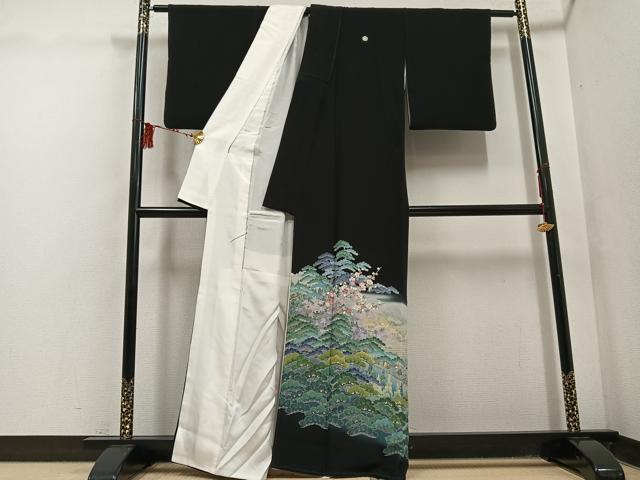 平和屋着物●十日町友禅作家 阿部佳雪 黒留袖 風景草花文 千曲川 暈し染め 正絹 逸品 AABF5377ph