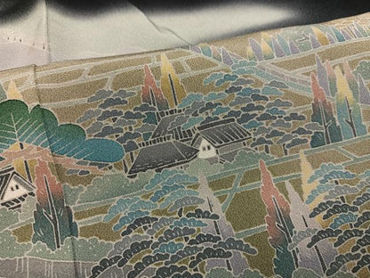 平和屋着物●十日町友禅作家 阿部佳雪 黒留袖 風景草花文 千曲川 暈し染め 正絹 逸品 AABF5377ph