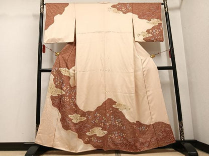 平和屋着物●訪問着 絞り 草花文 金彩 正絹 逸品 AABF5379ph