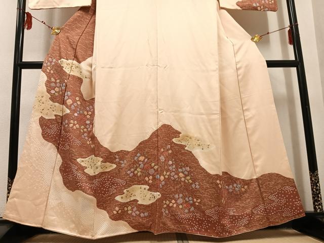 平和屋着物●訪問着 絞り 草花文 金彩 正絹 逸品 AABF5379ph