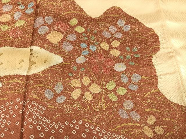 平和屋着物●訪問着 絞り 草花文 金彩 正絹 逸品 AABF5379ph