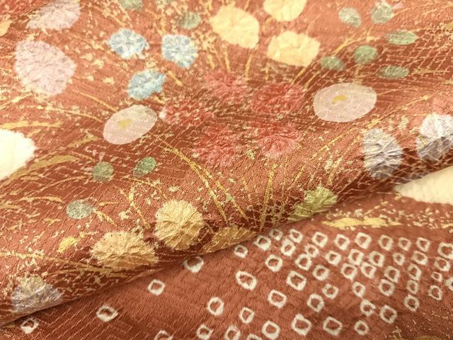 平和屋着物●訪問着 絞り 草花文 金彩 正絹 逸品 AABF5379ph